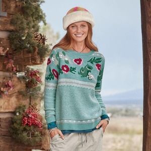 Sundance Bold Botanic Wool Blend Embroidered Sweater Size M